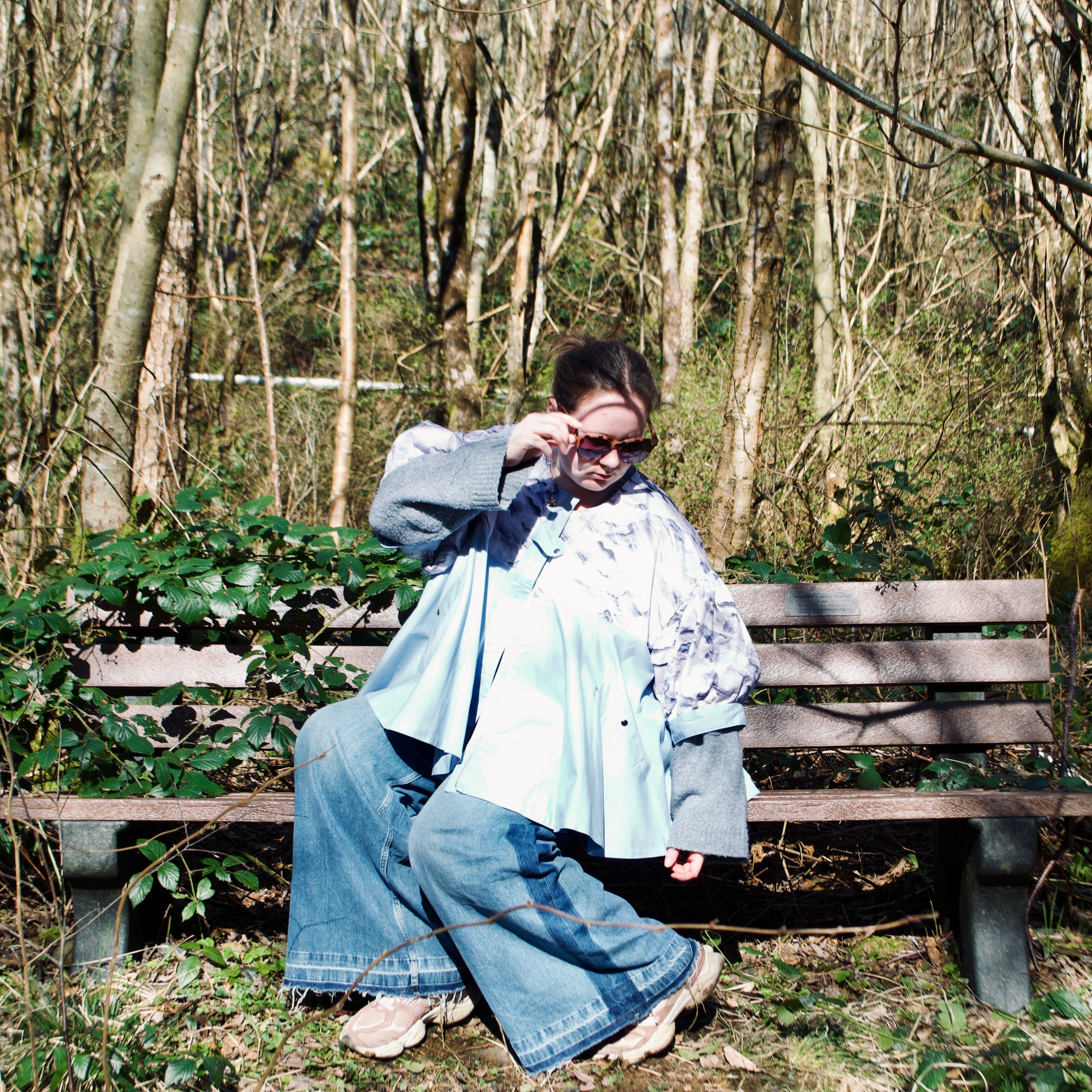 lightweight sustainable jacket with short sleeves for women with blue and cream cloud print and sky-blue contrast